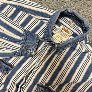Vtg Coda Western Shirt Medium Blue Long Sleeve Vertical Stripe Button Cowboy